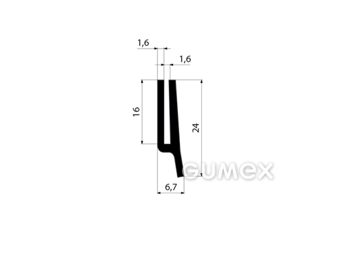 "U" Gummiprofil, 24x6,7/1,6mm, 70°ShA, EPDM, -40°C/+100°C, schwarz, 
